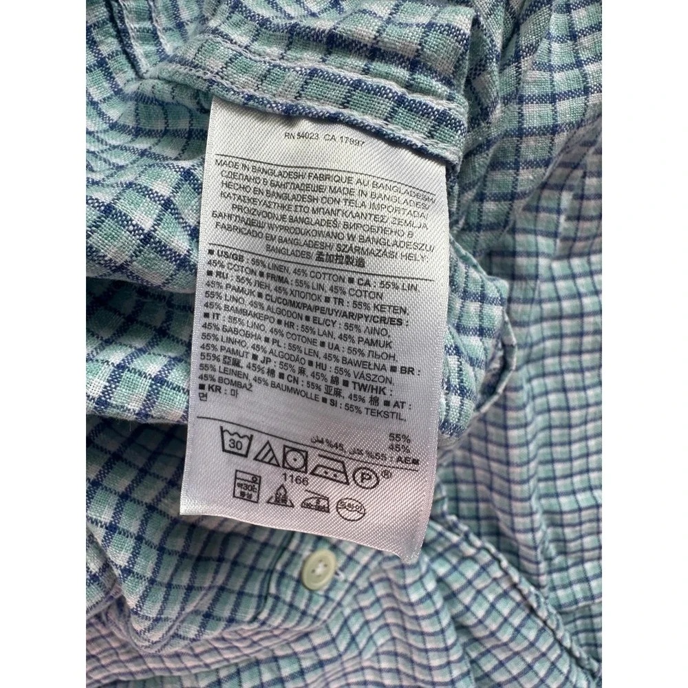 Banana Republic Slim Fit Linen Blend Men Sz L Blue L/s Button Down Plaid‎ Check